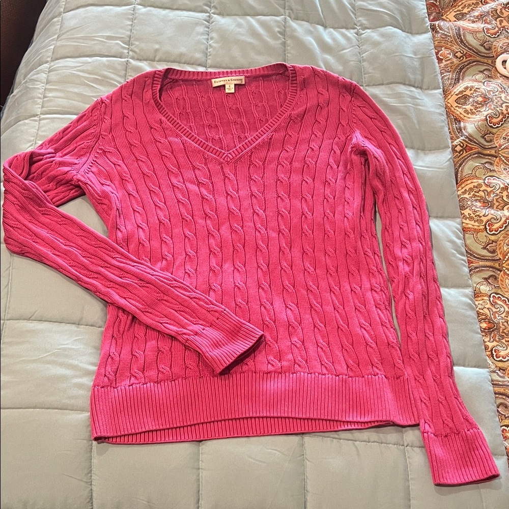 🔴 LAST CHANCE Fairway & Greene V-Neck Sweater in Raspberry Pink
